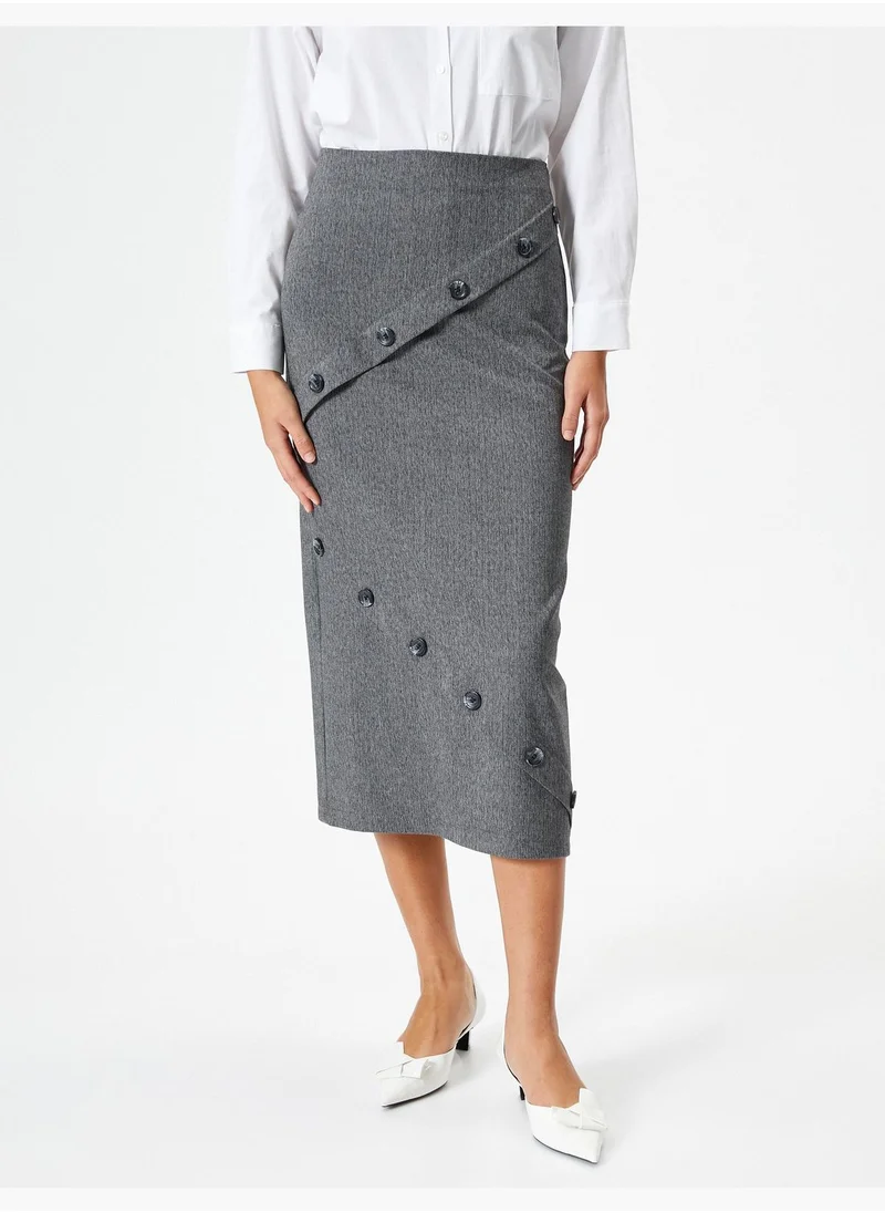 KOTON Medium Rise Buttoned Midi Pencil Skirt