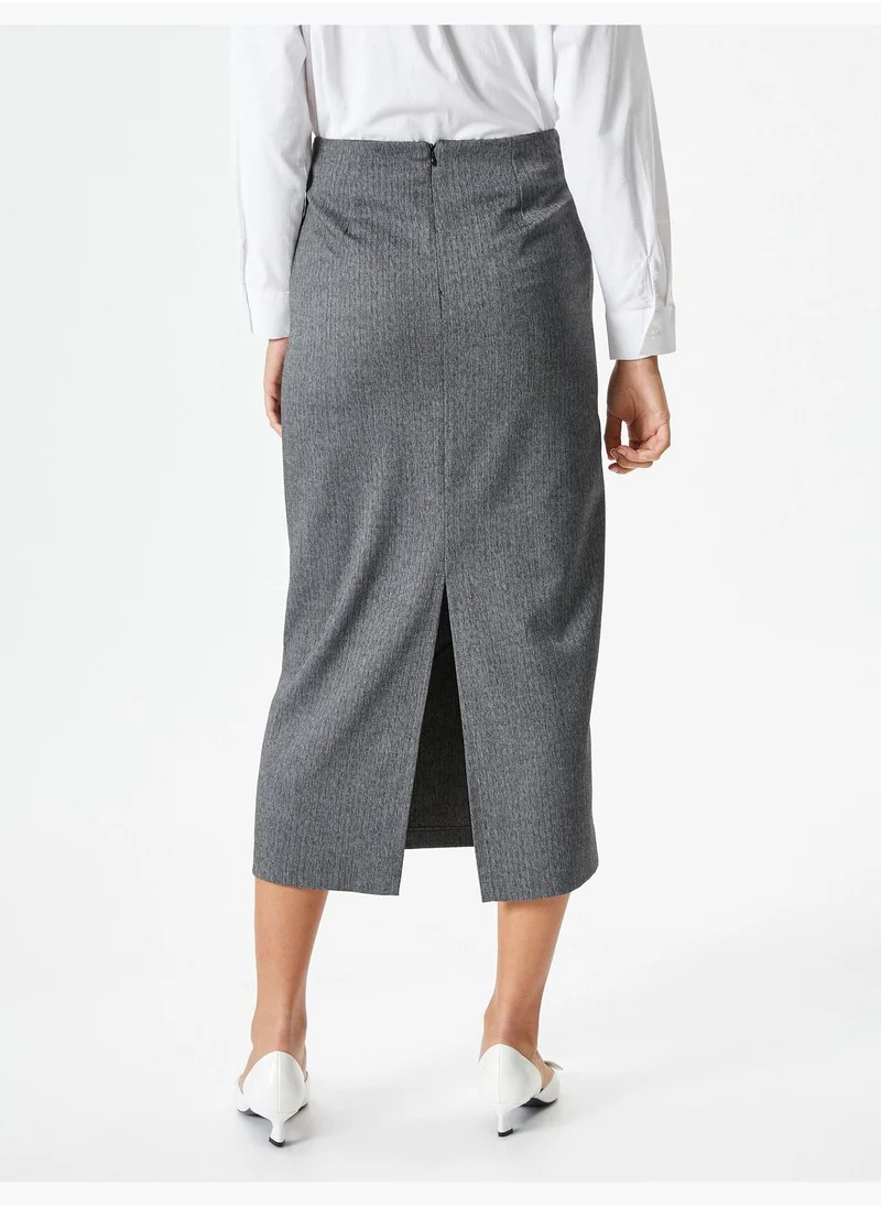 KOTON Medium Rise Buttoned Midi Pencil Skirt