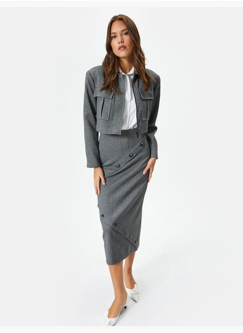 KOTON Medium Rise Buttoned Midi Pencil Skirt