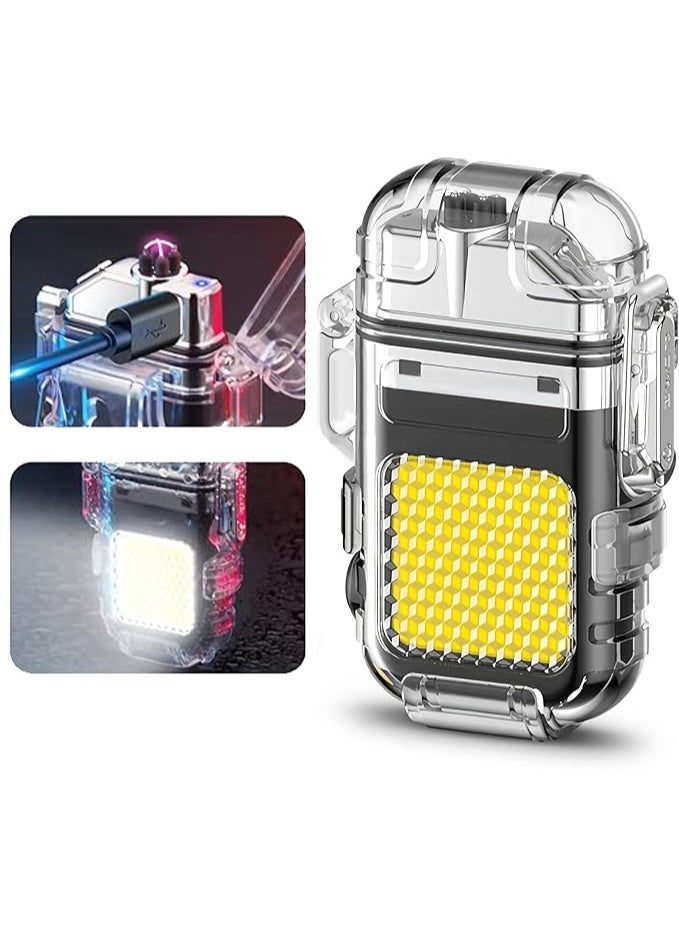 PRO Rechargeable Electric Lighter with Built-in LED Light Mini USB  , Windproof and Waterproof, Flameless, Pocket Size for Keychain - Clear Black - Image 1
