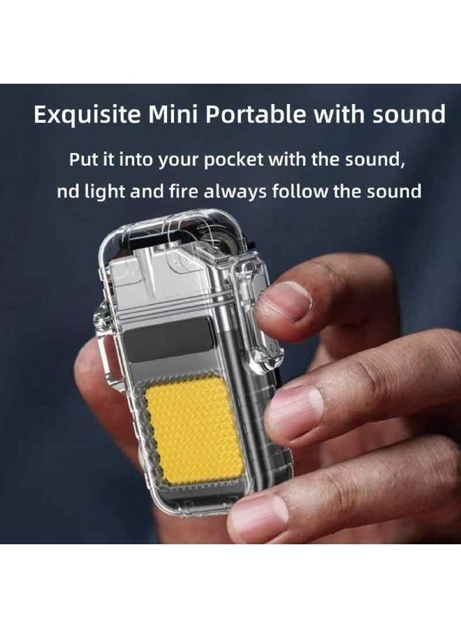 PRO Rechargeable Electric Lighter with Built-in LED Light Mini USB  , Windproof and Waterproof, Flameless, Pocket Size for Keychain - Clear Black - Image 3