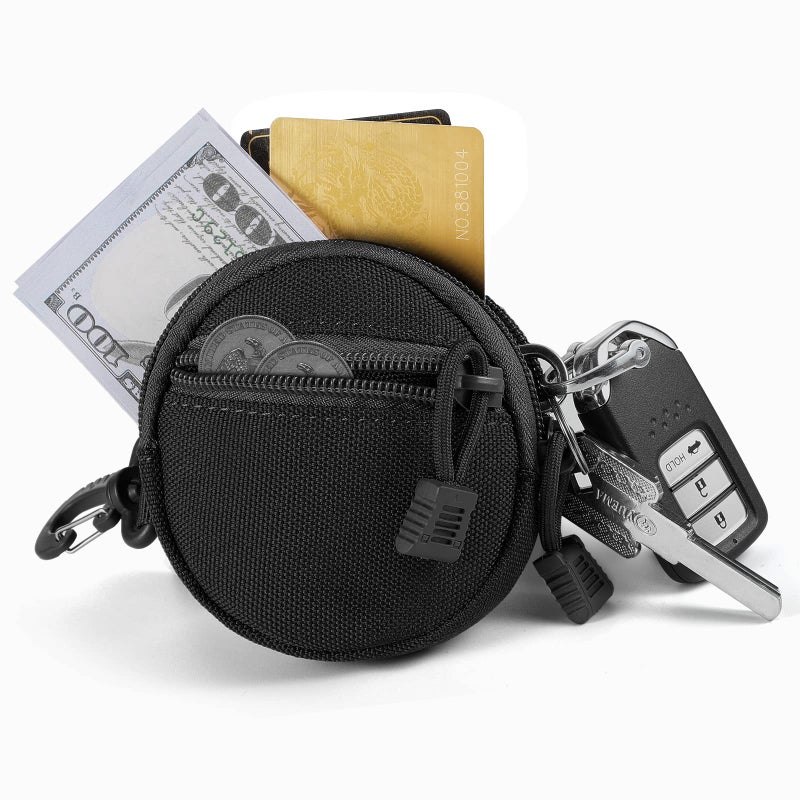 FRTKK 2 Pack Tactical Compact EDC Pouches, Military Molle Utility Pouch Organizer Pouch, Coin Purse Keychain Pocket Credit Card Holder Waist Pack (Black) - Image 2