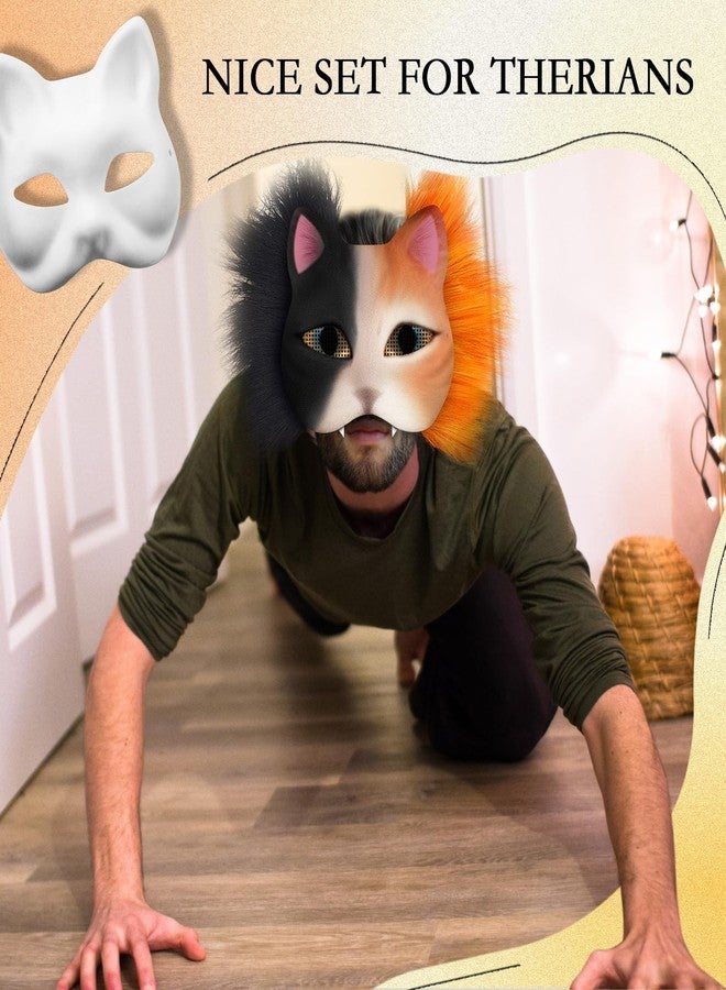 Seenelling مجموعة أقنعة ثيريان DIY من Seenelling، 23 قطعة، قناع قطة فارغ مع ورقة قماش من اللباد، فرو صناعي مخملي، شبكة للعينين لمعدات ثيريان (برتقالي وأسود) - Image 4