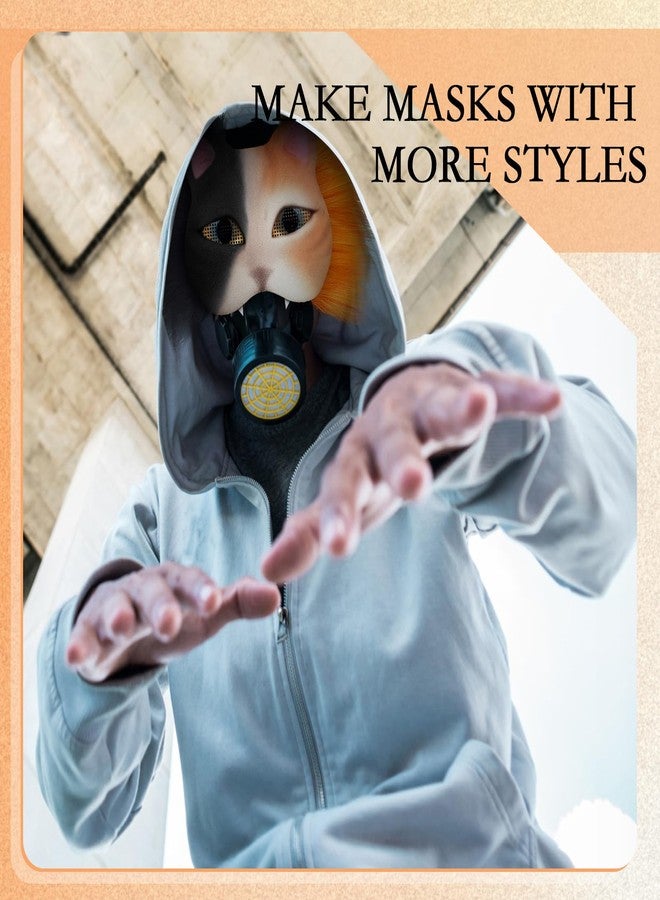 Seenelling مجموعة أقنعة ثيريان DIY من Seenelling، 23 قطعة، قناع قطة فارغ مع ورقة قماش من اللباد، فرو صناعي مخملي، شبكة للعينين لمعدات ثيريان (برتقالي وأسود) - Image 5