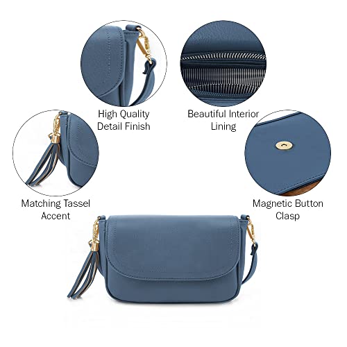EVVE Small Crossbody Bag for Women Trendy Vegan Leather Flap Saddle Purses with Adjustable Shoulder Strap - Dark Blue - Image 5