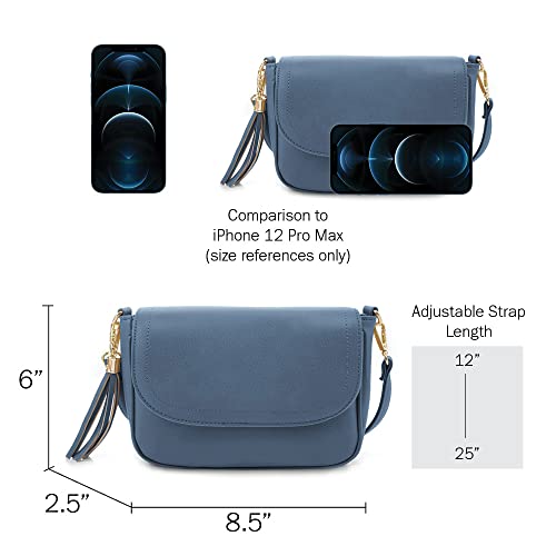 EVVE Small Crossbody Bag for Women Trendy Vegan Leather Flap Saddle Purses with Adjustable Shoulder Strap - Dark Blue - Image 4