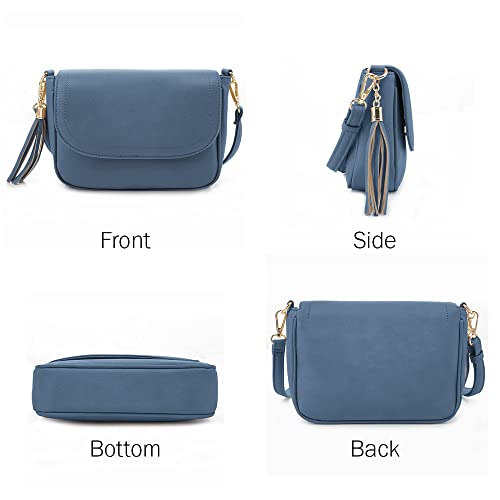 EVVE Small Crossbody Bag for Women Trendy Vegan Leather Flap Saddle Purses with Adjustable Shoulder Strap - Dark Blue - Image 2