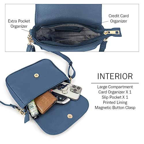 EVVE Small Crossbody Bag for Women Trendy Vegan Leather Flap Saddle Purses with Adjustable Shoulder Strap - Dark Blue - Image 3