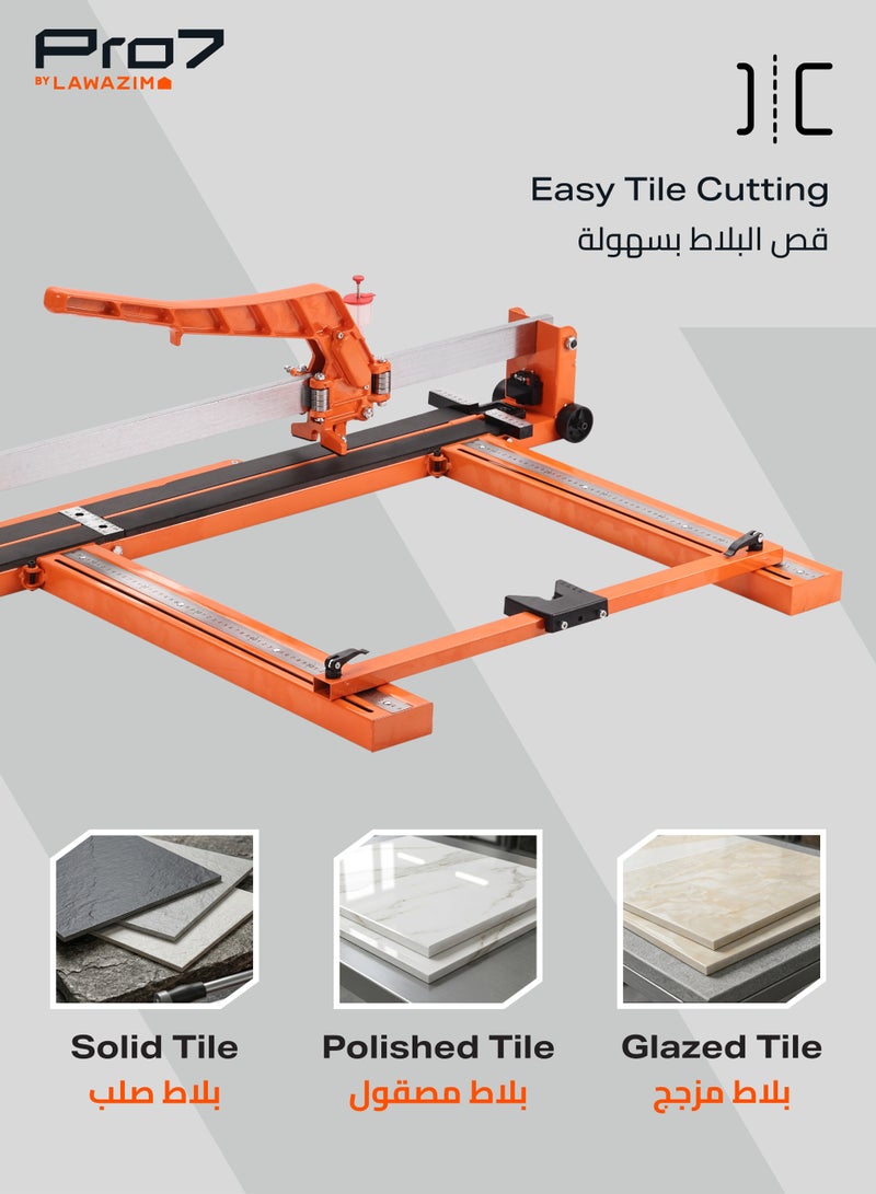 LAWAZIM Pro7 Manual Tile Cutter - Single Rail 23.62in/600mm with Laser Guide, Metal Metric Ruler, 0-45° Angle Adjustment & Support Bracket for Ceramic and Porcelain Floor & Wall Tile Installation - Image 5
