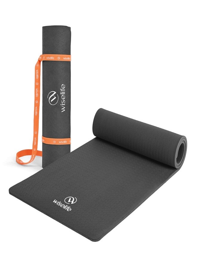 WiseLife Classic ECO TPE 10 MM Yoga Mat with Yoga Strap for Men & Women | Extra Thick, Long & Wide Non-Slip, Anti-Tear Exercise Mat for Home, Gym, Workout, Fitness, Yoga & Pilates (Black) - Image 1