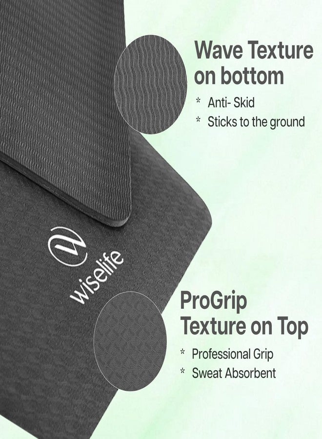WiseLife Classic ECO TPE 10 MM Yoga Mat with Yoga Strap for Men & Women | Extra Thick, Long & Wide Non-Slip, Anti-Tear Exercise Mat for Home, Gym, Workout, Fitness, Yoga & Pilates (Black) - Image 2