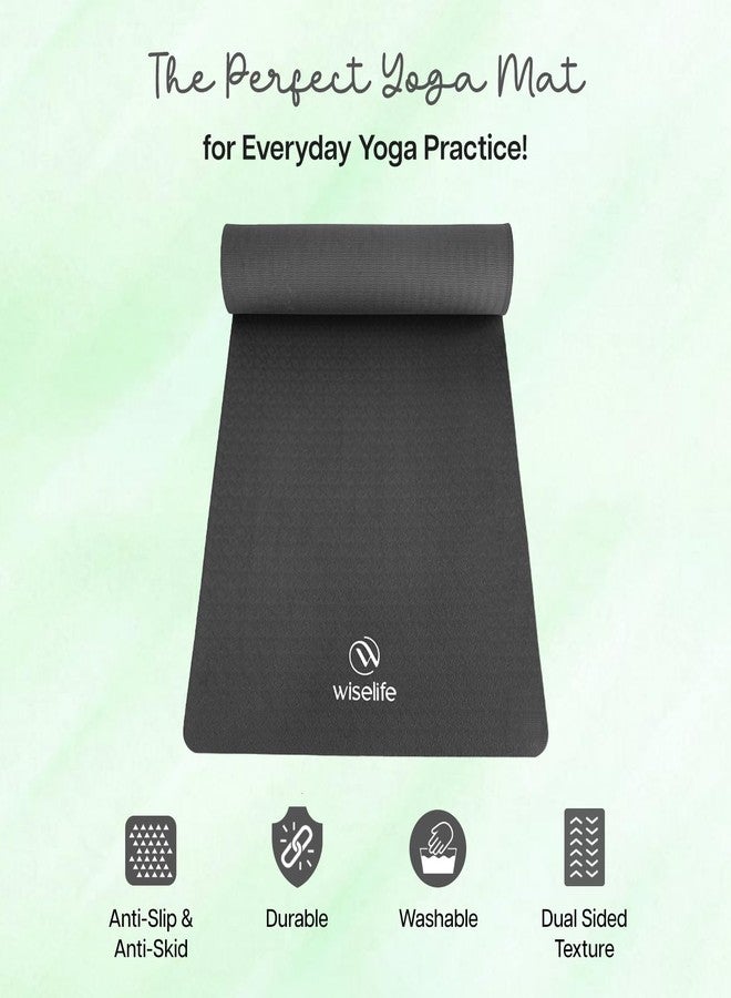WiseLife Classic ECO TPE 10 MM Yoga Mat with Yoga Strap for Men & Women | Extra Thick, Long & Wide Non-Slip, Anti-Tear Exercise Mat for Home, Gym, Workout, Fitness, Yoga & Pilates (Black) - Image 5
