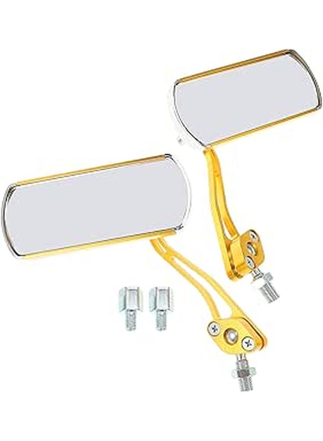 2 Pcs Gold Aluminum Alloy Universal Bike Mirror Wide Angle Lens Handlebar Mount - Image 1