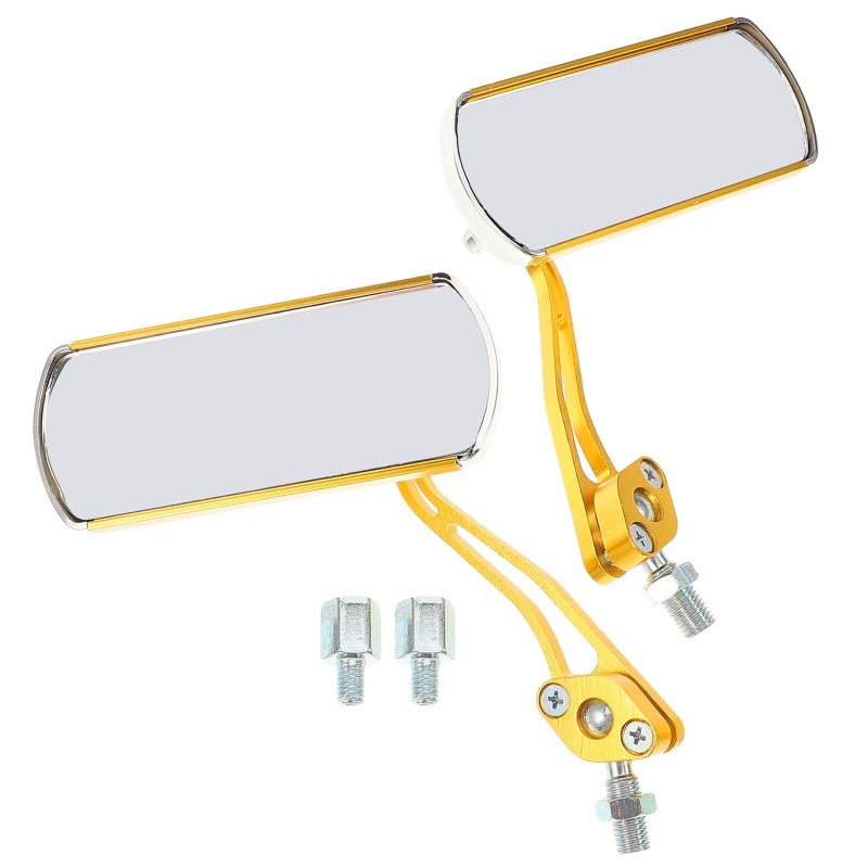 2 Pcs Gold Aluminum Alloy Universal Bike Mirror Wide Angle Lens Handlebar Mount - Image 2