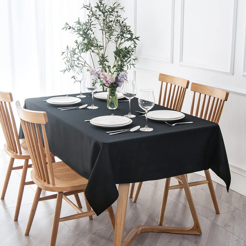 Maxmill Jacquard tablecloth وصمة عار مقاومة للماء مقاومة تجاعيد مقاومة للانسكاب مقاوم القابلة للغسل طاولة طاولة ناعمة قابلة للغسل لغرفة الطعام الداخلية والخارجية الاستخدام المستطيل 60 × 140 بوصة أسود - Image 1