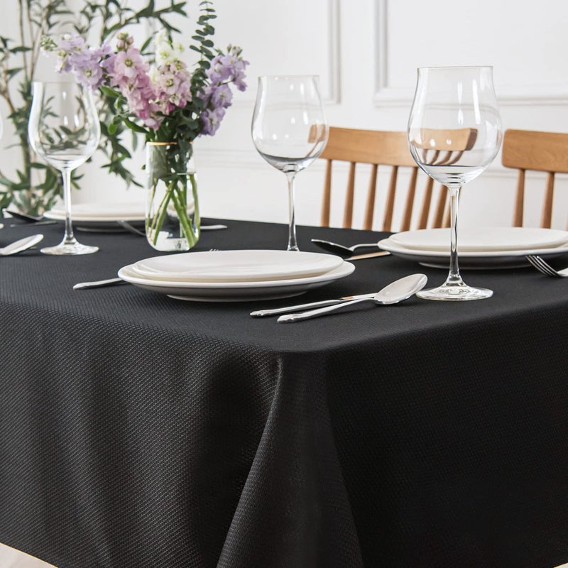 Maxmill Jacquard tablecloth وصمة عار مقاومة للماء مقاومة تجاعيد مقاومة للانسكاب مقاوم القابلة للغسل طاولة طاولة ناعمة قابلة للغسل لغرفة الطعام الداخلية والخارجية الاستخدام المستطيل 60 × 140 بوصة أسود - Image 2