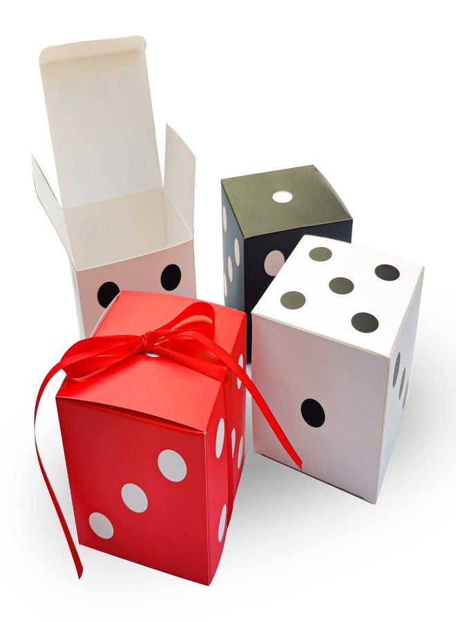 Eylola 24 Pack Dice Favor Boxes 4x4x4 inches casino theme party decorations dice Boxes Bulk for centerpieces with Ribbon dice Game Night Party Decorations Casino Night Party Decoration , Black Red White - Image 1