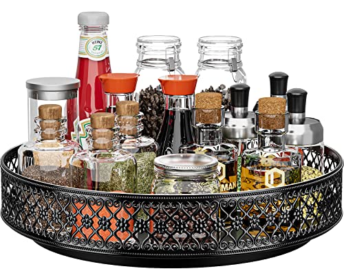 Ovicar Lazy Susan Organizer Turntable  11 inch Rotating Spice Rack Metal Lazy Susan for Cabinet Pantry Kitchen Countertop Dining Table Cupboard Bathroom Refrigerator Vanity Black