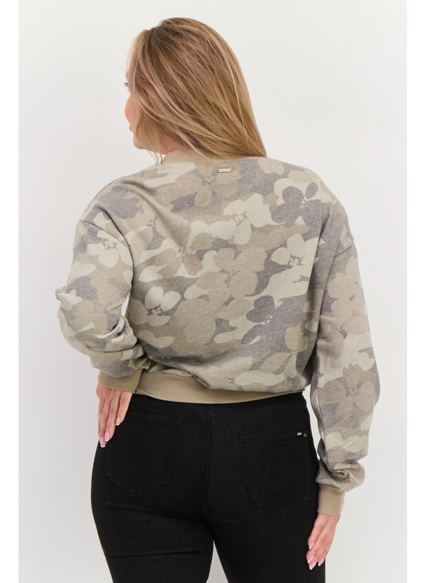 Hurley - Women Crew Neck Long Sleeve Camouflage Sweatshirt, Khaki - Image 1