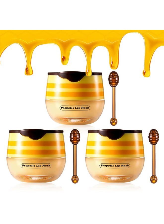 Alisesun 3PCS Honey Lip Balm, Vitamin E Moisturizing Propolis Sleeping Lip Mask, Effective Reduces Lip Lines Prevention Dry and Cracked Lip Scrubs Exfoliator Smoothing Dry Lip Care - Image 1