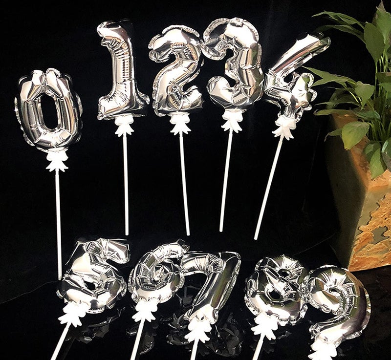 AMFIN® 9 Number Silver Foil Balloon Cake Topper for Birthday Decoration Cake Topper Number - Image 4