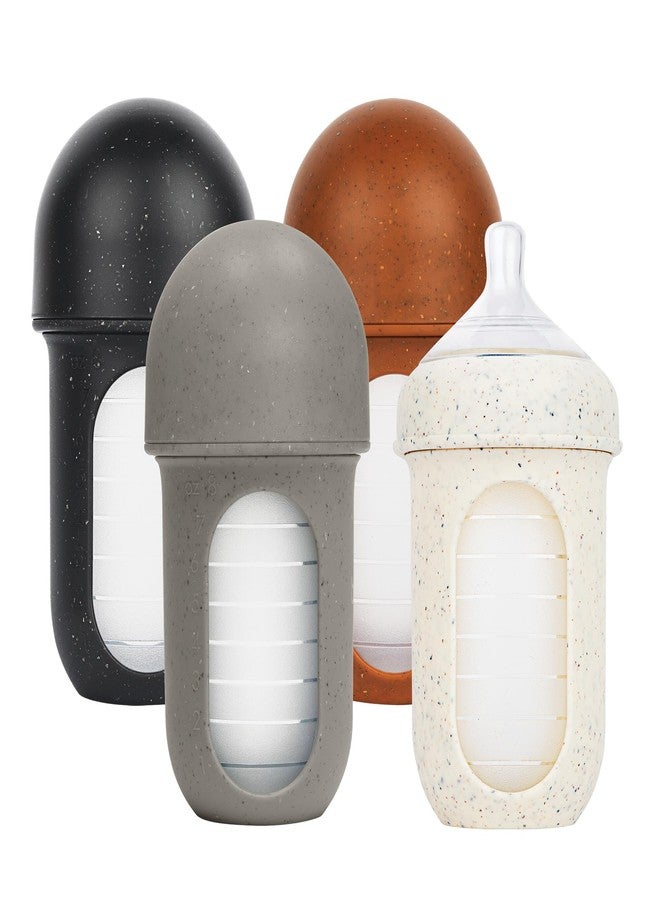 Boon Nursh Reusable Silicone Pouch Baby Bottles - Medium Flow Nipple - Silicone Baby Bottle Pouch and Nipple - Baby Feeding Essentials - Speckle - 3-6 Months - 4 Count - 8 Ounce - Image 1