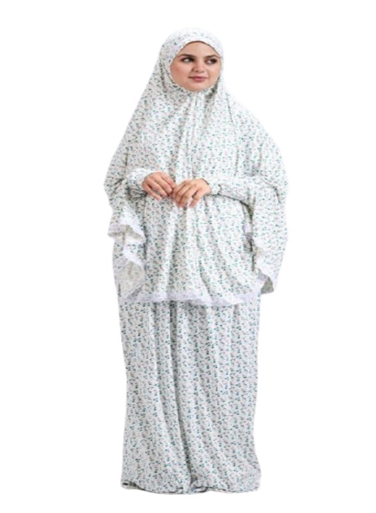 سيزار طقم صلاة واستقبال من قطعتين للنساء – كاب رأس واسع بكم طويل مع جيبة مطاطية ساترة ومريحة - Image 4