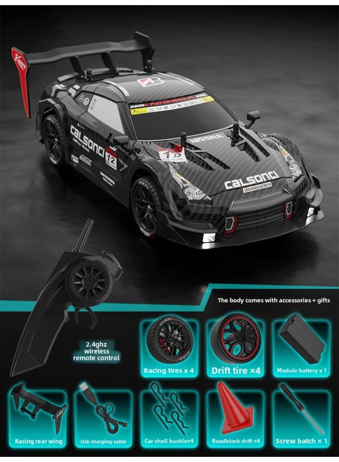 Loquat RC1:14 4-wheel Drive Remote Control High-speed Drift Car GTR Sports Car Light Boy Toy Remote Control Racing Car-Color:1:14 Black Gtr-Scale:Dual Battery Board - Image 1
