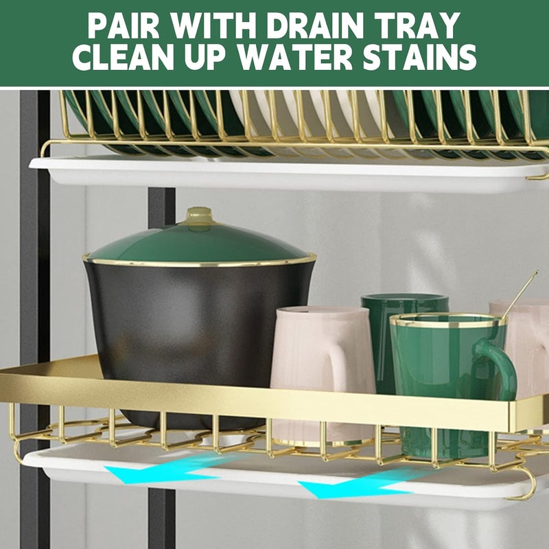 Occuwzz® 3-Tier Dish Drying Rack with Knife Cutting Board Holder, Rust-Proof Dish Drainer with Drip Tray, Large Kitchen Dish Strainers Dish Dryer Rack for Counter (Gold) - Image 4