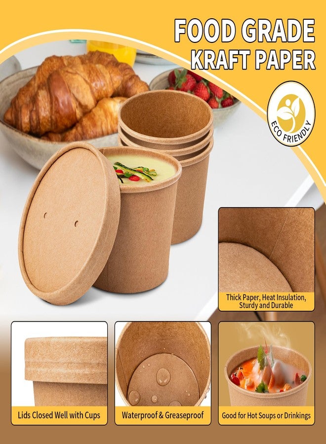 PakTalk 50 Pack Soup Containers with Lids, Disposable and Biodegradable Ice Cream Cups Kraft 12oz Paper Soup Bowls with Lids for Hot Drinking, Food, and Ice Cream (50 sets, 12 oz) - Image 3