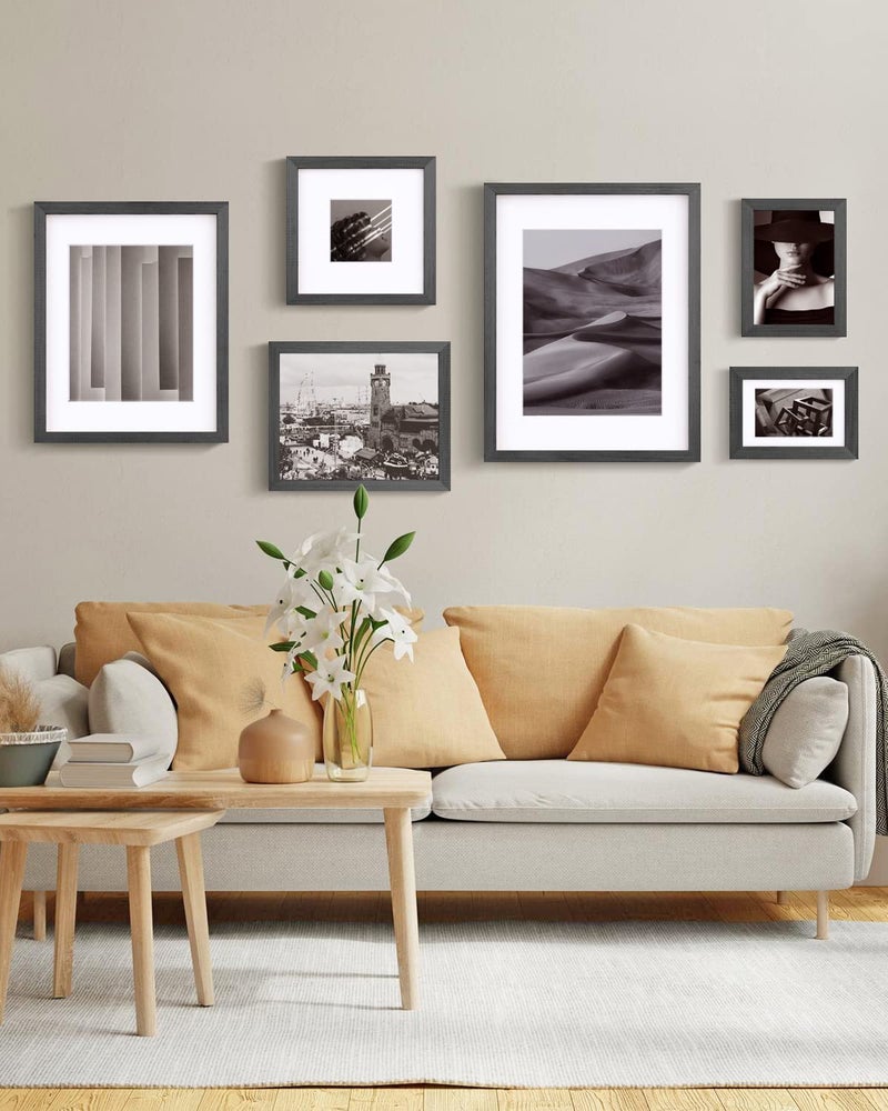 Egofine 8x8 Picture Frames Made of Solid Wood with Plexiglass  Display Pictures 4x4/6x6 with Mat or 8x8 Without Mat Set of 4 for Tabletop and Wall Mounting  Rustic Black - Image 3