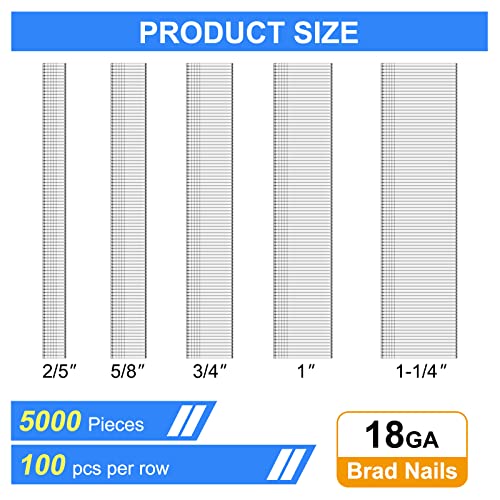 SimCos 5000 pcs 18 Gauge Brad Nails (2/5",5/8",3/4",1",1-1/4 inch) Galvanized 18 GA Nail Gun Nails Assorted and Small Finishing Nails for Pneumatic, Electric Brad Nailer(two kinds of package box) - Image 2