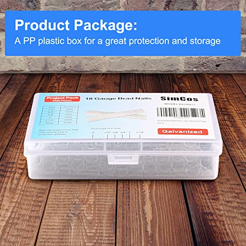 SimCos 5000 pcs 18 Gauge Brad Nails (2/5",5/8",3/4",1",1-1/4 inch) Galvanized 18 GA Nail Gun Nails Assorted and Small Finishing Nails for Pneumatic, Electric Brad Nailer(two kinds of package box) - Image 3