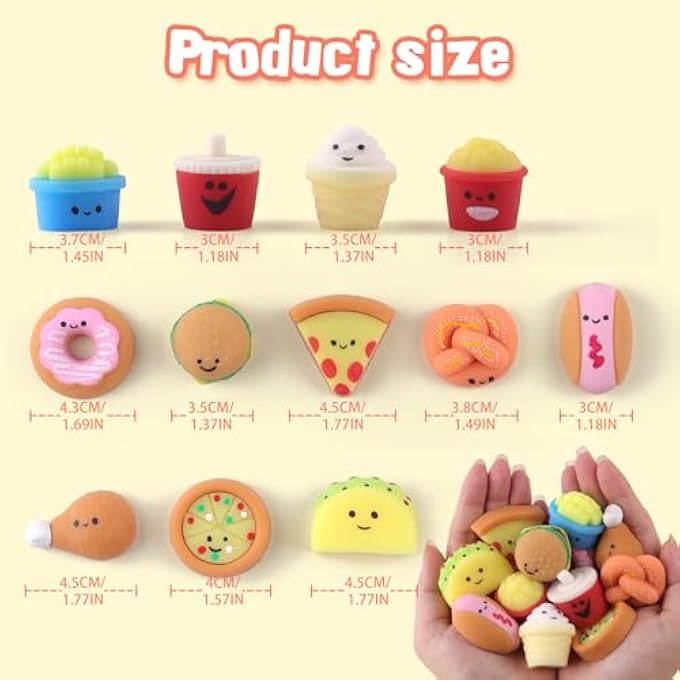 ANBOOR Mini Fast Food Squishies Toy - 12 Pieces Soft Kawaii Food Squeeze Stress Relief Toys for Children, Mini Junk Food Fidget Toy for Party Gifts and Goodie Bag Fillings - Image 2