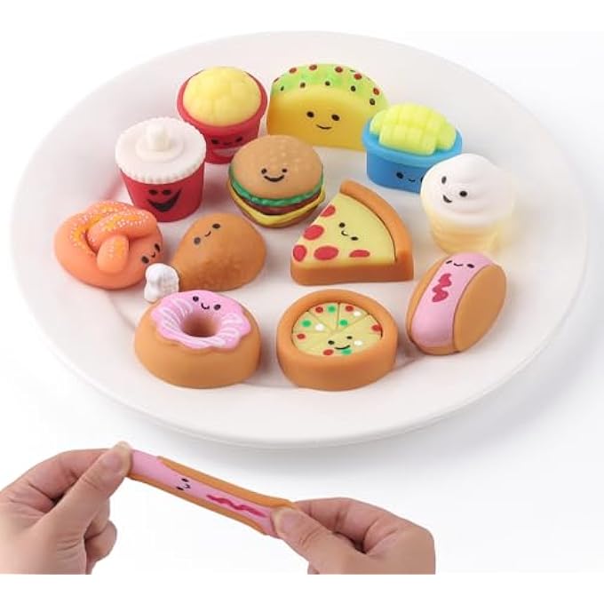 ANBOOR Mini Fast Food Squishies Toy - 12 Pieces Soft Kawaii Food Squeeze Stress Relief Toys for Children, Mini Junk Food Fidget Toy for Party Gifts and Goodie Bag Fillings - Image 1