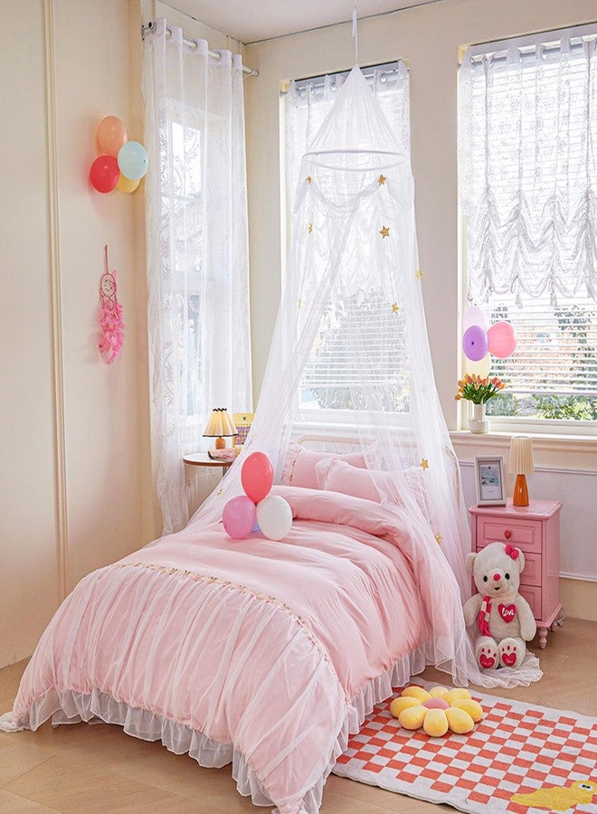 Lanpet Bed Canopy with Lights for Girls,Extra Large Dome Mosquito Net Reading Nook Canopy for Kids Boys Twin Full Queen Size Bed Indoor Decor Outdoor Camping, White, Fire Retardant Fabric - Image 1