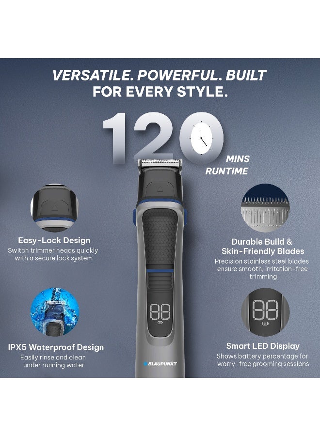 Blaupunkt 14-in-1 Trimmer & Shaver Kit for Men, Precision Beard Trimmer, Nose & Body Groomer, USB-C Rechargeable, LCD Display, 120 Min Runtime, Quick Charge, Multiple Combs, 2-Year Warranty – SRM614 - Image 3