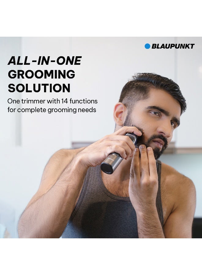 Blaupunkt 14-in-1 Trimmer & Shaver Kit for Men, Precision Beard Trimmer, Nose & Body Groomer, USB-C Rechargeable, LCD Display, 120 Min Runtime, Quick Charge, Multiple Combs, 2-Year Warranty – SRM614 - Image 2