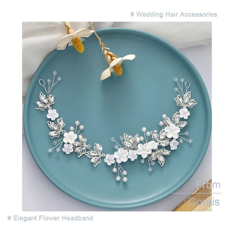 GORAIS Flower Bride Wedding Hair Vine Crystal Bridal Pearl Headpiece Prom Leaf Hair Accessories for Women and Girls - Image 5
