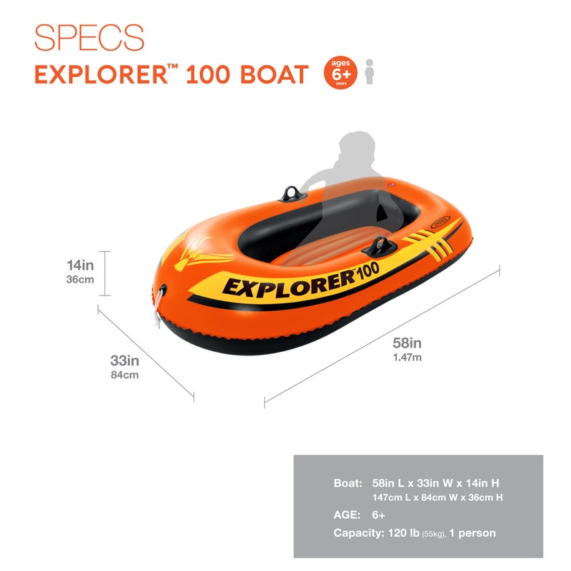 Intex 58329EP Explorer 100 Inflatable Boat: Dual Air Chambers â€“ Welded Oar Locks â€“ Grab Rope â€“ 1-Person â€“ 120lb Weight Capacity - Image 2