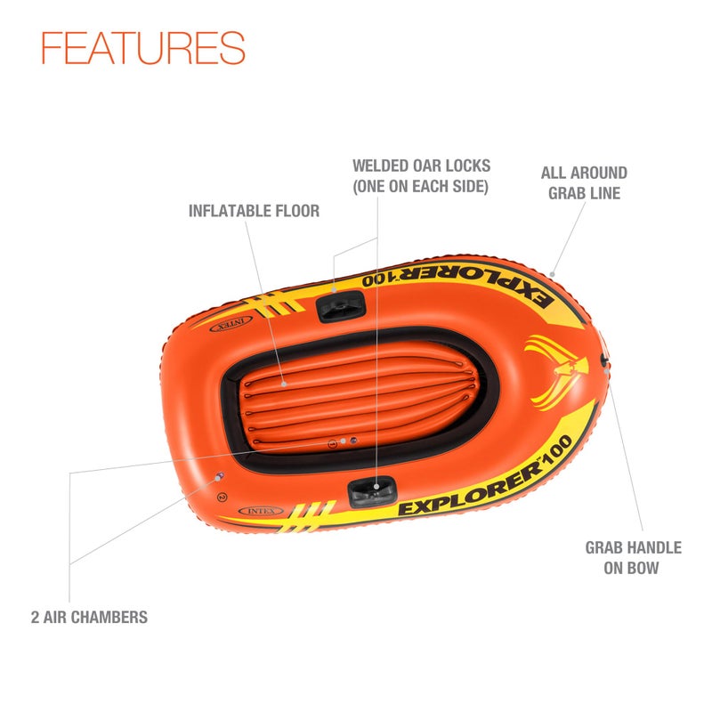 Intex 58329EP Explorer 100 Inflatable Boat: Dual Air Chambers â€“ Welded Oar Locks â€“ Grab Rope â€“ 1-Person â€“ 120lb Weight Capacity - Image 4
