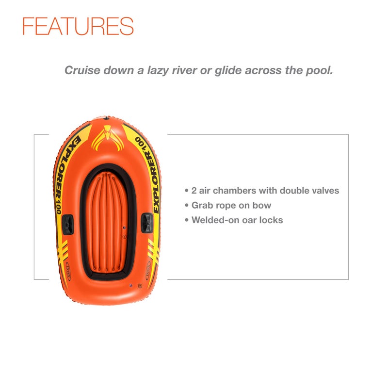 Intex 58329EP Explorer 100 Inflatable Boat: Dual Air Chambers â€“ Welded Oar Locks â€“ Grab Rope â€“ 1-Person â€“ 120lb Weight Capacity - Image 3