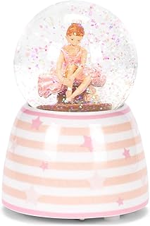 Roman Roman Pink White Star Striped Ballet 3.5 x 4 Ceramic Decorative Musical Snow Globe - Image 1