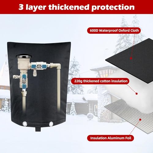 bruwaa Backflow Preventer Cover Insulated 16" x 20", Winter Freeze Protection Pipe Insulation Cover, Waterproof 600D Oxford Sprinkler Valve Cover with Bonus Zip Ties, Black Pouch - Image 3
