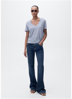 MANGO Casual V Neck Linen T-Shirt  - Image 4