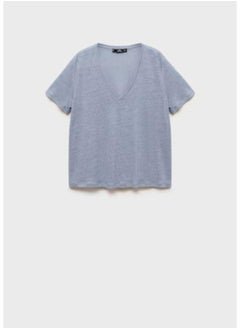 MANGO Casual V Neck Linen T-Shirt  - Image 5
