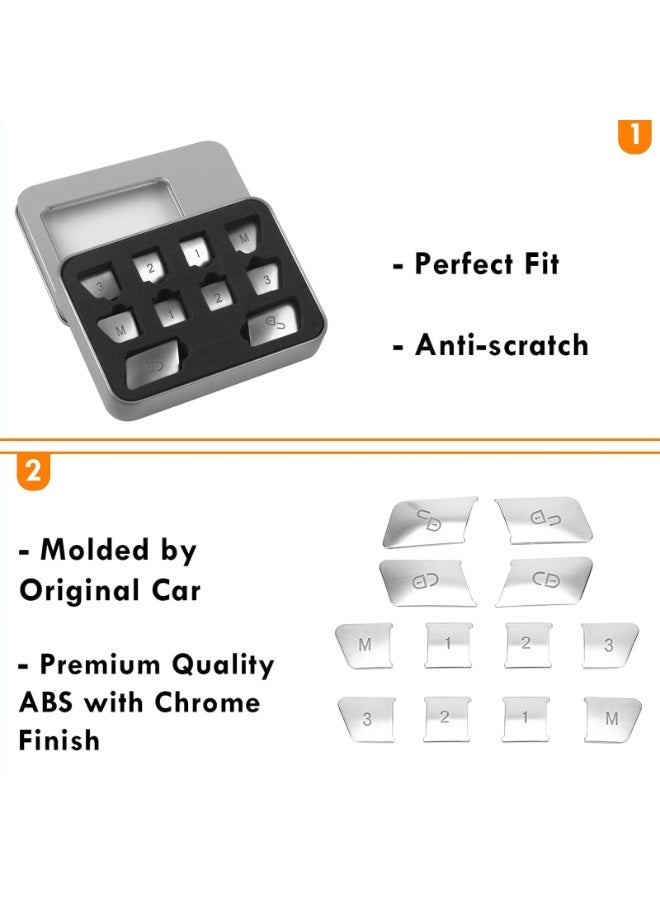 Mercedes Benz Chrome Seat Memory Button Cover Trim Set, 12 Pieces, ABS Silver, for W204 GLK ML GL A B C E CLA CLS GLA GLE GLS - Image 2