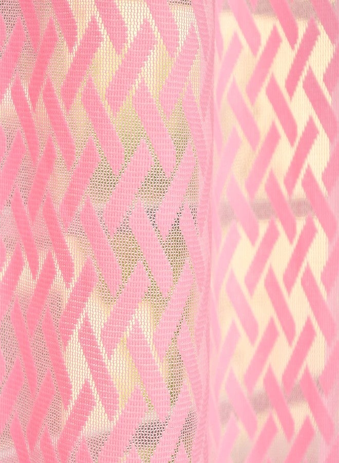 YUKANY Polyester Sheer Floral Transparent Net Grommet Curtains for Living Room I (1 Pc. Pink Cross, Door_7Ft) - Image 3