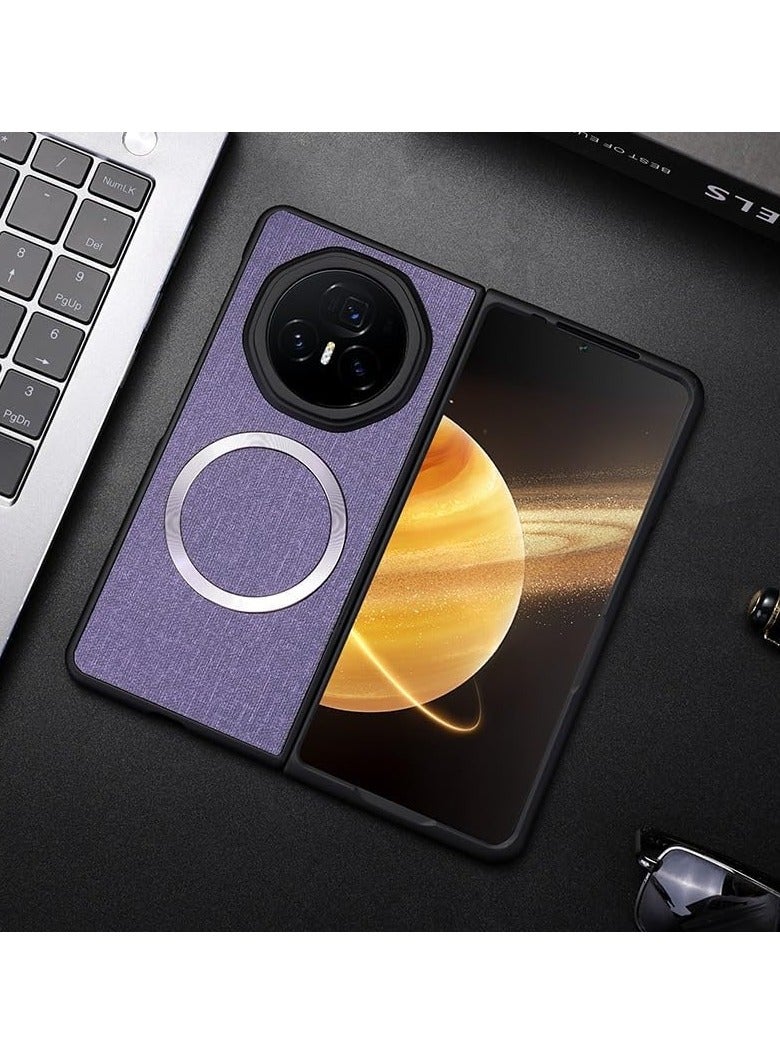 VKL Compatible with Honor Magic V3 Case Magnetic TPU +PC Anti-Slip Ultra Thin Woven Textile Cloth Pattern Cover for Magic V3 (Purple)