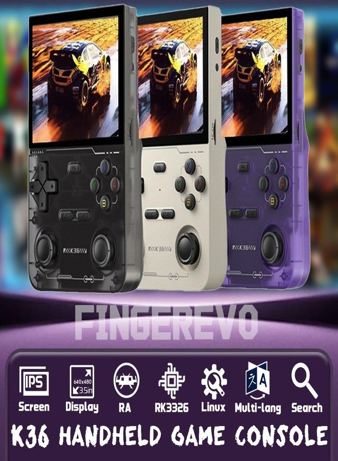FINGEREVO جهاز ألعاب محمول FINGEREVO K36، شاشة IPS OCA مقاس 3.5 بوصة بدقة 640 × 480، بطارية 3500 مللي أمبير، نظام مفتوح المصدر RK3326، لون رمادي - Image 2